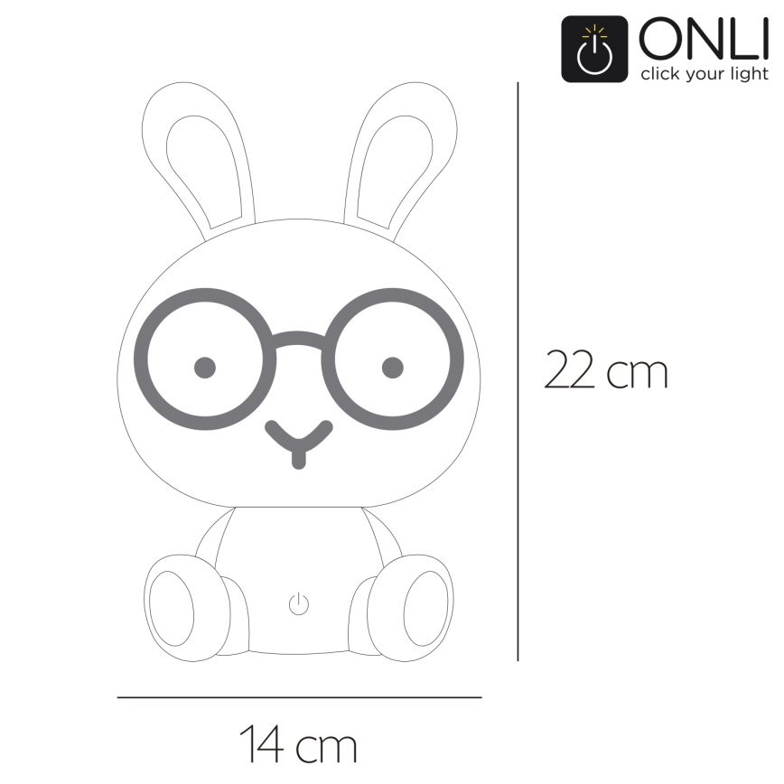 ONLI - Lampada da notte LED dimmerabile per bambini PUPPIES LED/3W/230V 22 cm coniglietto/blu