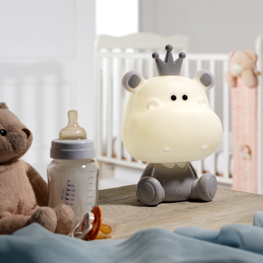 ONLI - Lampada da notte dimmerabile a LED per bambini PUPPIES LED/3W/230V 25 cm ippopotamo/grigio