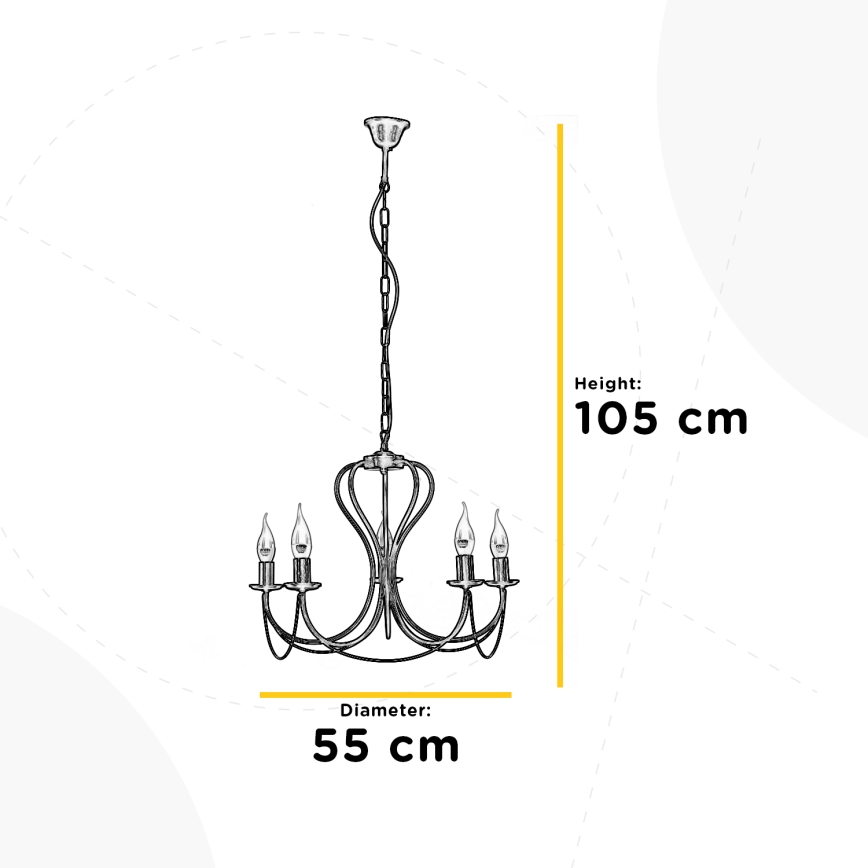 ONLI - Lampadario a sospensione con catena CANDELA 5xE14/6W/230V bianco