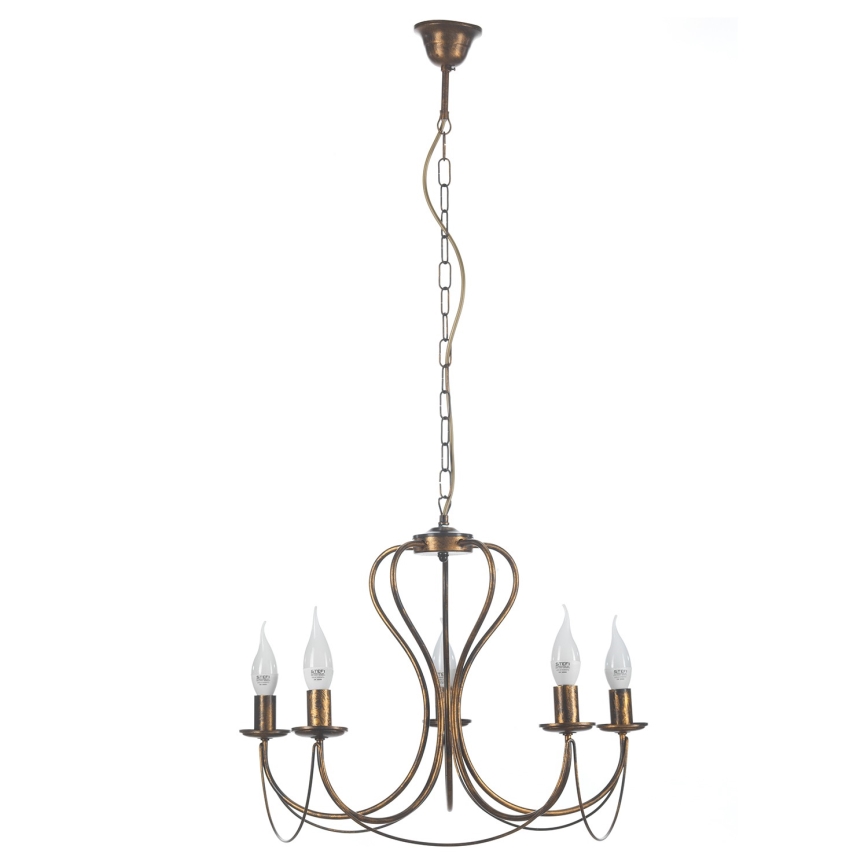 ONLI - Lampadario a sospensione con catena CANDELA 5xE14/6W/230V bronzo
