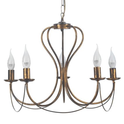 ONLI - Lampadario a sospensione con catena CANDELA 5xE14/6W/230V bronzo