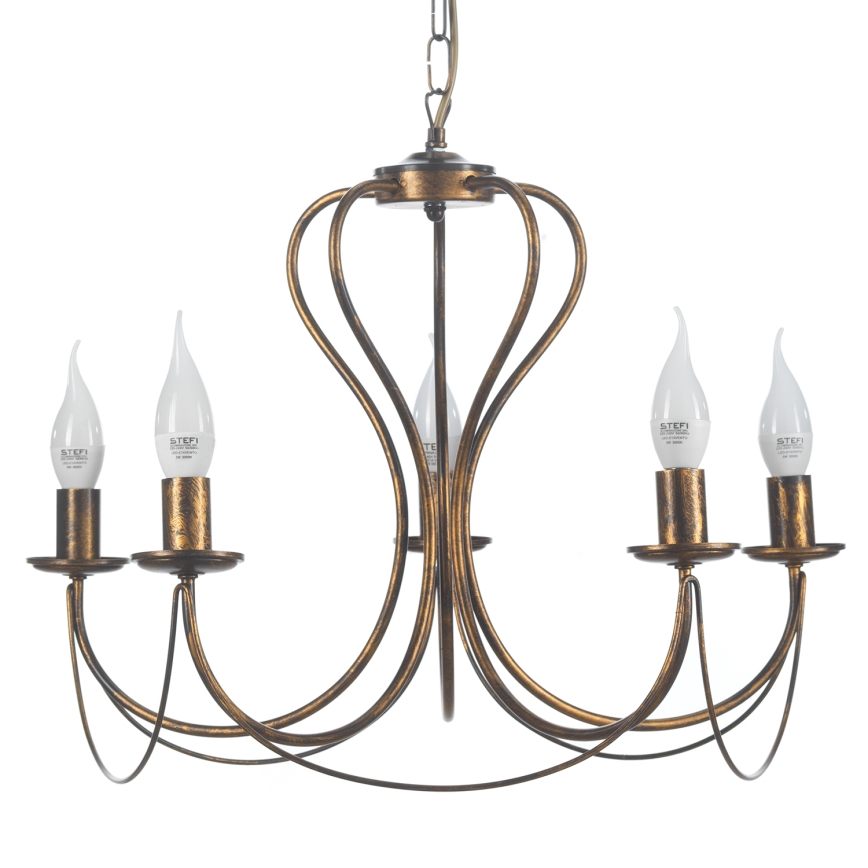 ONLI - Lampadario a sospensione con catena CANDELA 5xE14/6W/230V bronzo
