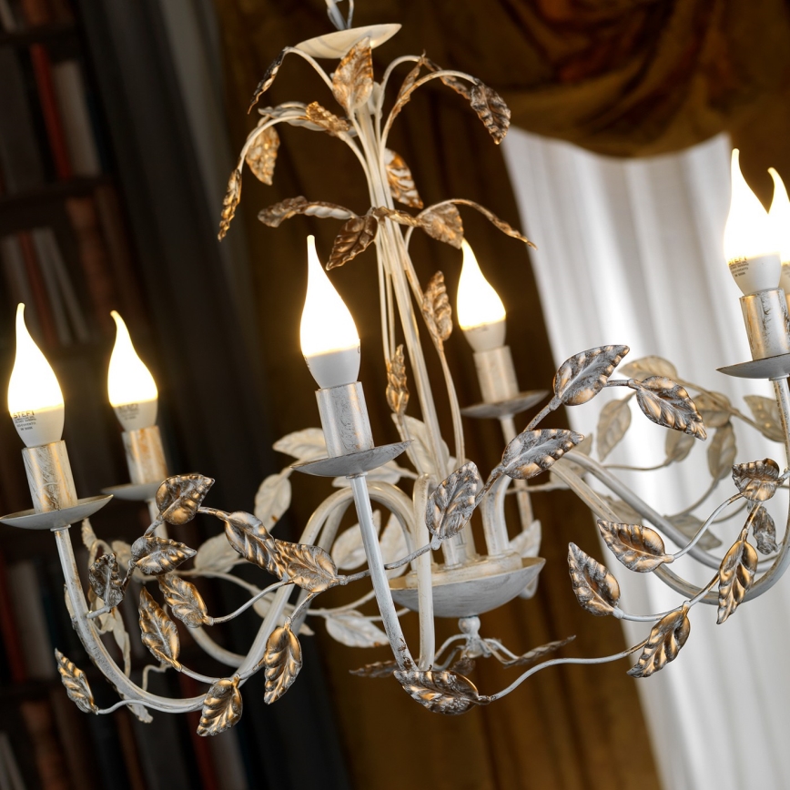 ONLI - Lampadario a sospensione con catena COLLANA 6xE14/6W/230V bianco/oro