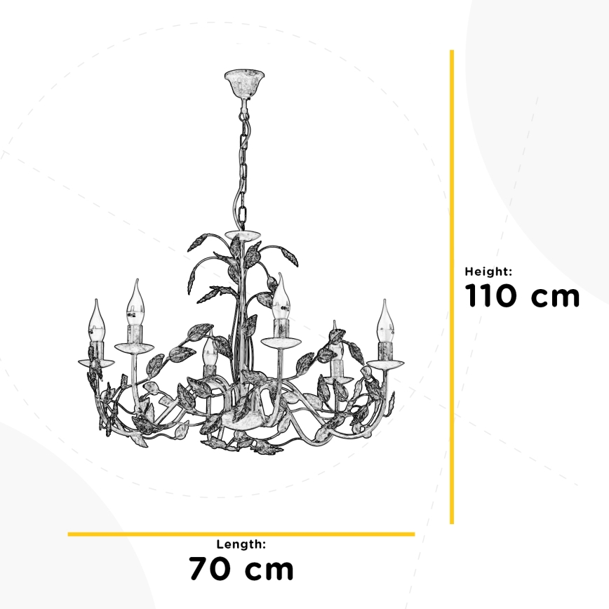ONLI - Lampadario a sospensione con catena COLLANA 6xE14/6W/230V bianco/oro