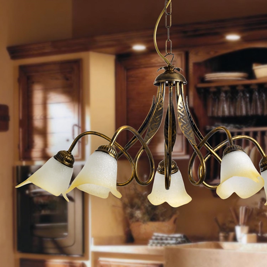 ONLI - Lampadario a sospensione con catena DOPPIO GIRO 5xE14/6W/230V bronzo