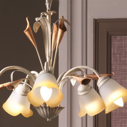 ONLI - Lampadario a sospensione con catena LUCREZIA 5xE14/6W/230V color crema