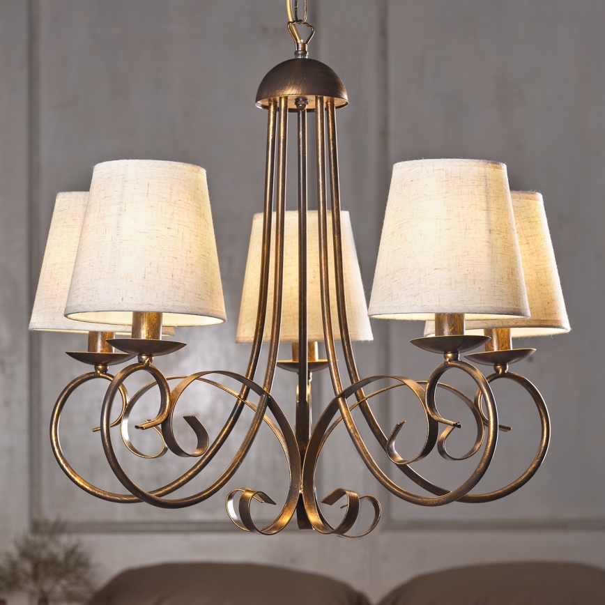 ONLI - Lampadario a sospensione con catena POMPEI 5xE14/6W/230V bronzo
