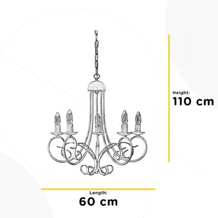 ONLI - Lampadario a sospensione con catena POMPEI 5xE14/6W/320V color crema