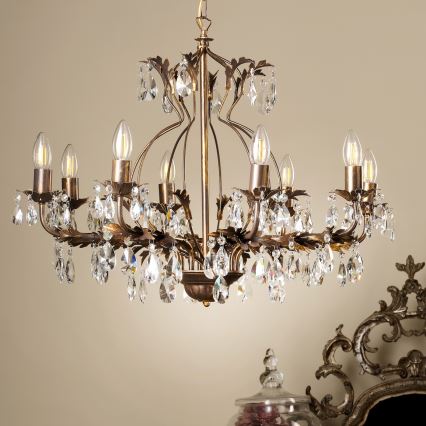 ONLI - Lampadario a sospensione con catena TERESA 8xE14/6W/230V bronzo