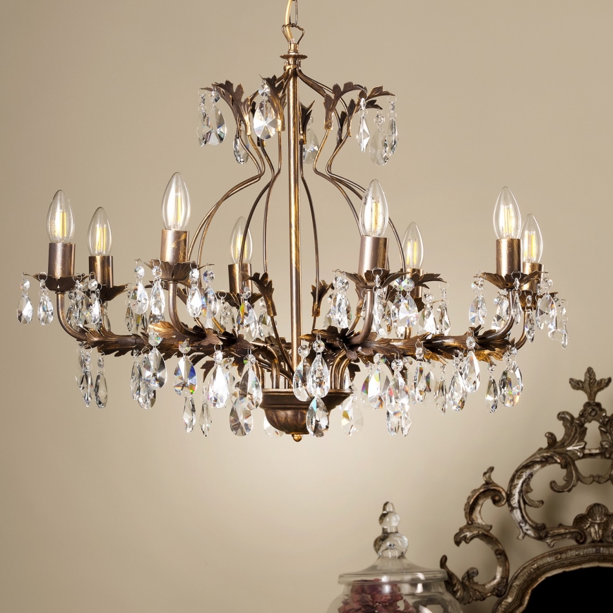 ONLI - Lampadario a sospensione con catena TERESA 8xE14/6W/230V bronzo