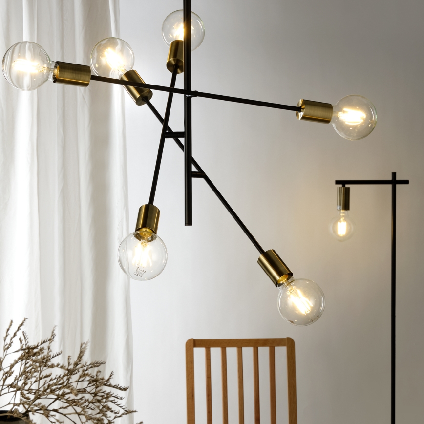 ONLI - Lampadario a sospensione con filo CROSS 6xE27/22W/230V nero/ottone