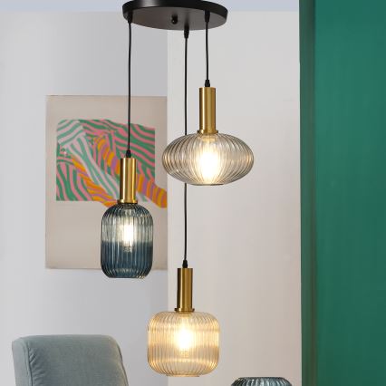 ONLI - Lampadario a sospensione con filo DOROTY 1xE27/22W/230V blu/oro