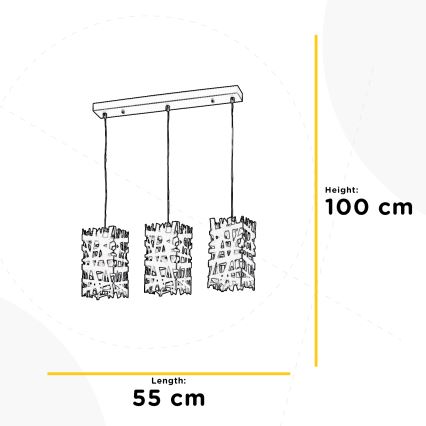 ONLI - Lampadario a sospensione con filo FORESTA 3xE27/15W/230V nero