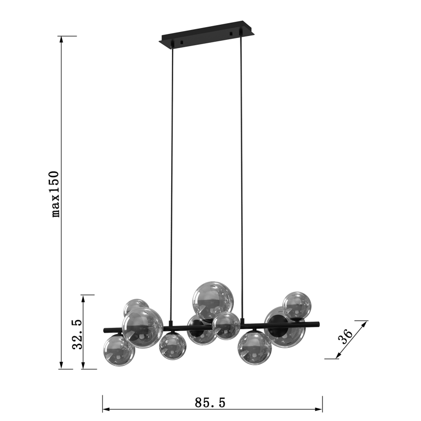 ONLI - Lampadario a sospensione con filo PALOMA 10xG9/10W/230V nero/fumé