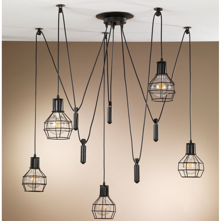 ONLI - Lampadario a sospensione con filo RAGNO 5xE27/15W/230V ragno nero