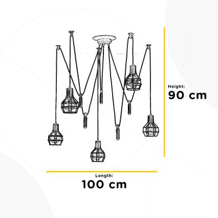 ONLI - Lampadario a sospensione con filo RAGNO 5xE27/15W/230V ragno nero