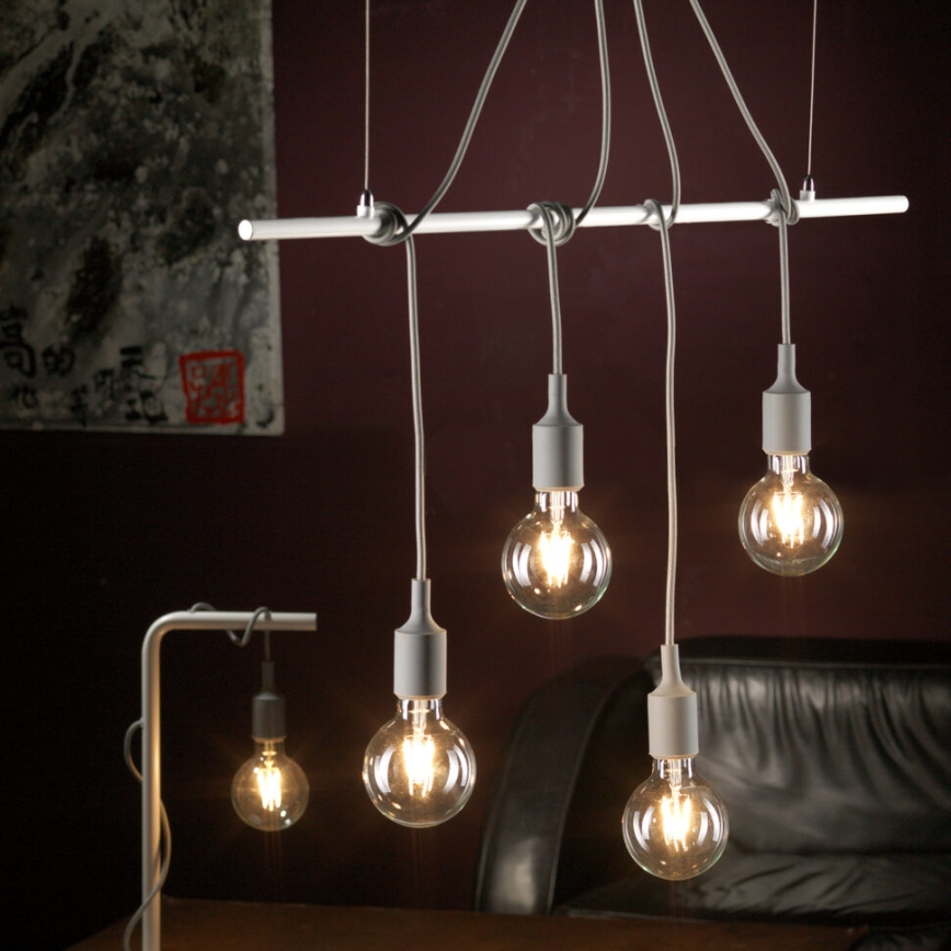 ONLI - Lampadario a sospensione con filo WIRE 4xE27/15W/230V grigio/bianco