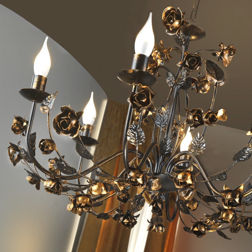 ONLI - Lampadario con catena CAROLINA 6xE14/6W/230V finitura bronzata