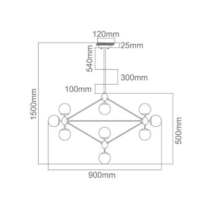 Open Design OR80094 - Lampadario a stelo BAO 10xE27/8W/230V Ø 90 cm nero