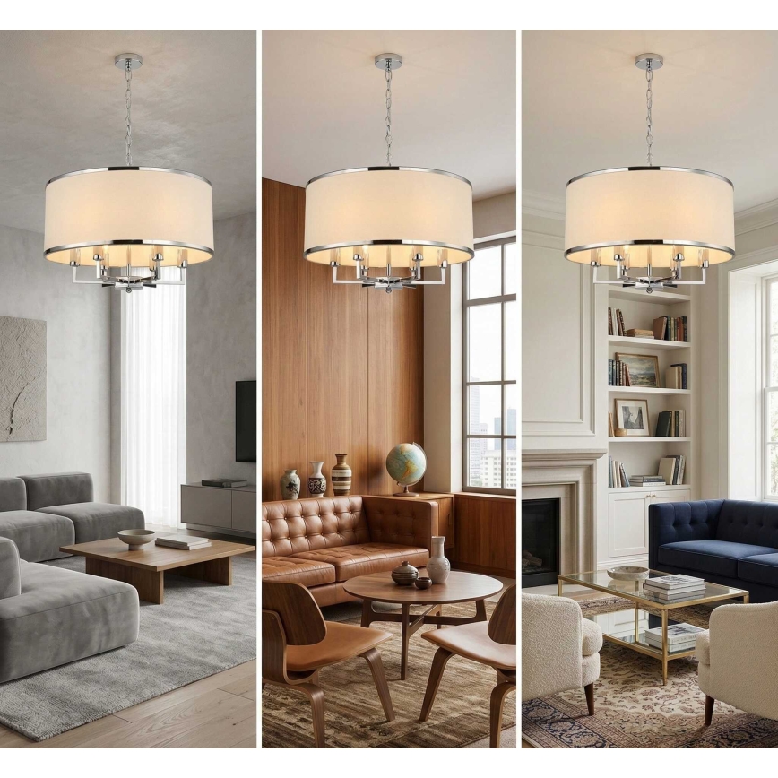 Open Design OR80216 - Lampadario a catena CASA 6xE14/15W/230V crema/cromo lucido