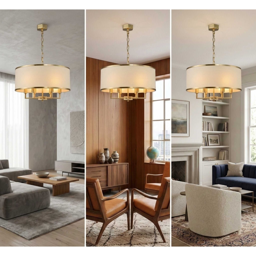 Open Design OR80230 - Lampadario a catena CASA 6xE14/15W/230V crema/ottone