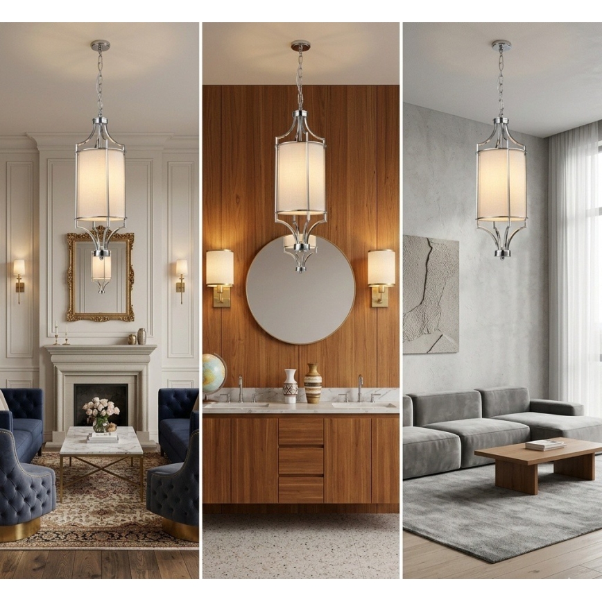 Open Design OR80551 - Lampadario a catena LUNGA 1xE27/15W/230V cromo lucido/bianco