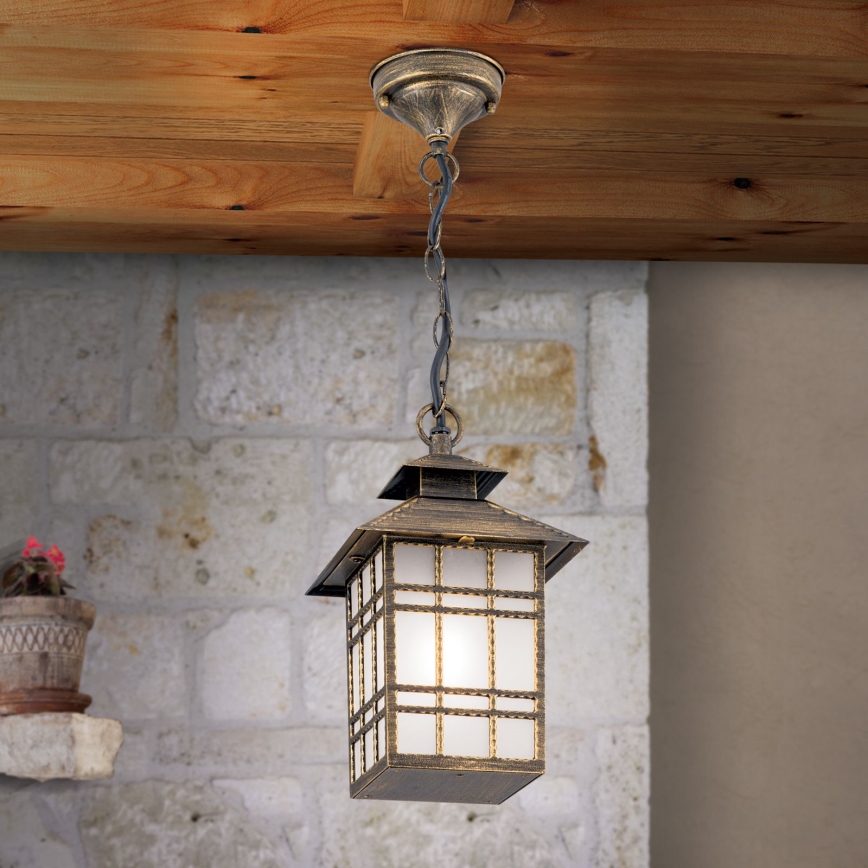 Lampada a sospensione da esterno KIKO 1xE27/11W/230V IP44 bronzo/patina