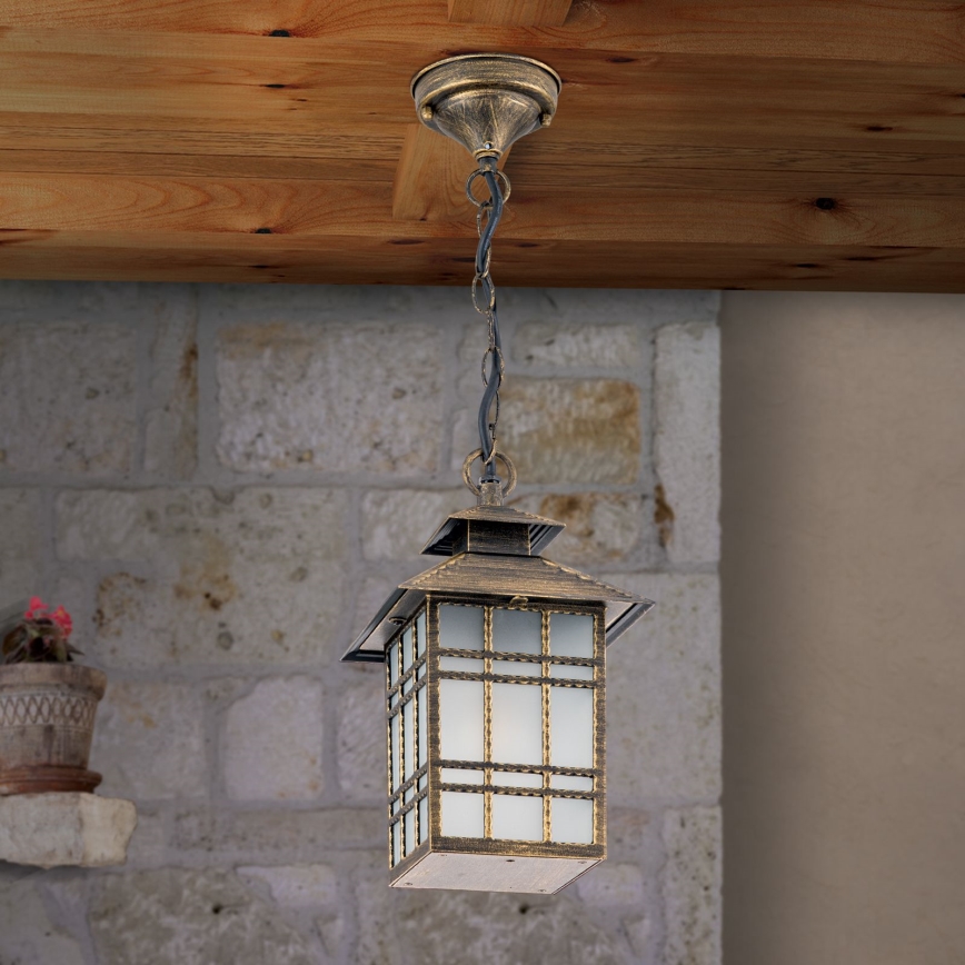 Lampada a sospensione da esterno KIKO 1xE27/11W/230V IP44 bronzo/patina