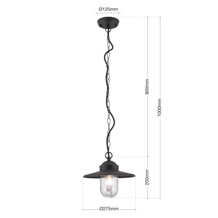Lampada a sospensione da esterno EDWARD 1xE27/60W/230V IP44 nero