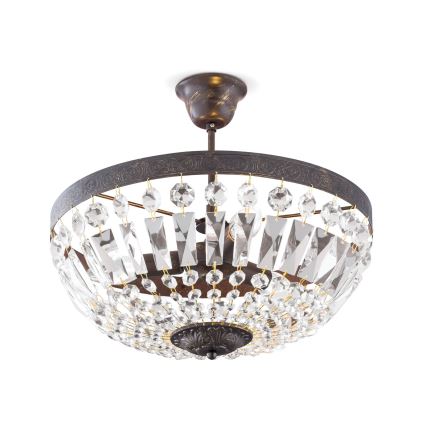 Lampadario di cristallo a sospensione con supporto rigido ARILA 3xE14/40W/230V diametro 40 cm marrone/patina