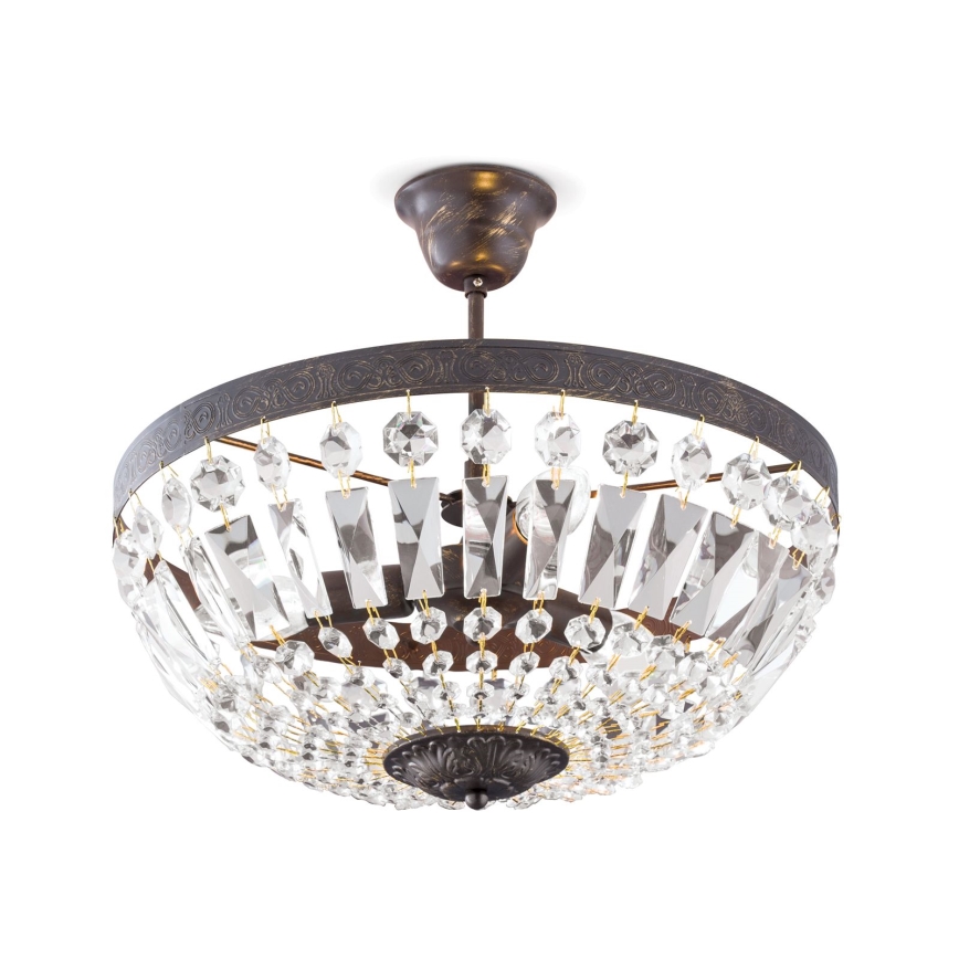Lampadario di cristallo a sospensione con supporto rigido ARILA 3xE14/40W/230V diametro 40 cm marrone/patina