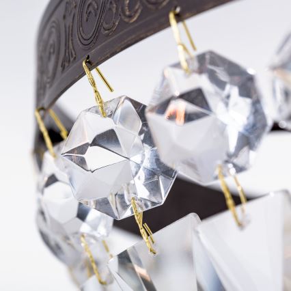 Lampadario di cristallo a sospensione con supporto rigido ARILA 3xE14/40W/230V diametro 40 cm marrone/patina