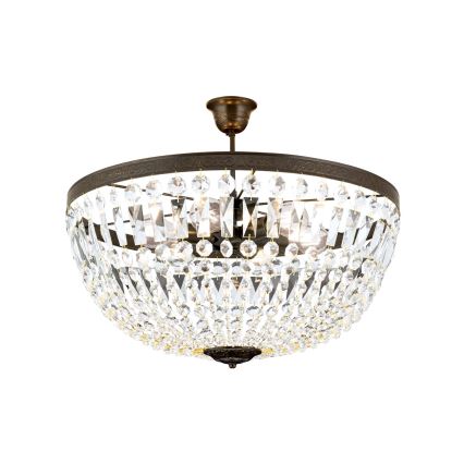 Lampadario di cristallo a sospensione con supporto rigido ARILA 6xE27/60W/230V diametro 60 cm marrone/patina