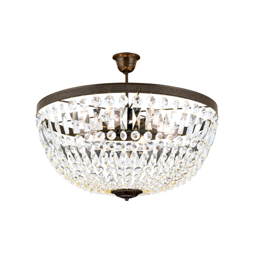 Lampadario di cristallo a sospensione con supporto rigido ARILA 6xE27/60W/230V diametro 60 cm marrone/patina