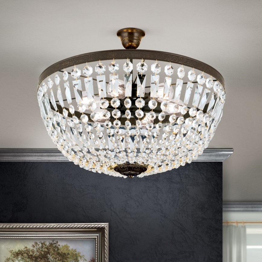 Lampadario di cristallo a sospensione con supporto rigido ARILA 6xE27/60W/230V diametro 60 cm marrone/patina