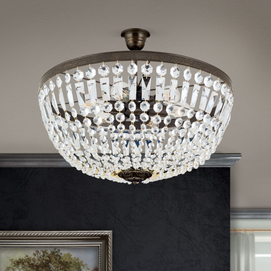 Lampadario di cristallo a sospensione con supporto rigido ARILA 6xE27/60W/230V diametro 60 cm marrone/patina