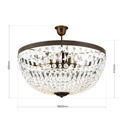 Lampadario di cristallo a sospensione con supporto rigido ARILA 6xE27/60W/230V diametro 60 cm marrone/patina