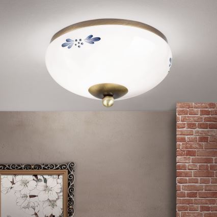 Plafoniera LANDHAUS 1xE27/60W/230V Ø 21 cm bronzo/bianco/blu