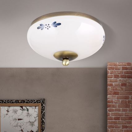 Plafoniera LANDHAUS 1xE27/60W/230V Ø 21 cm bronzo/bianco/blu