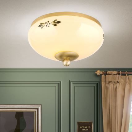 Plafoniera LANDHAUS 1x E27/60W/230V Ø 21 cm ottone/beige/verde