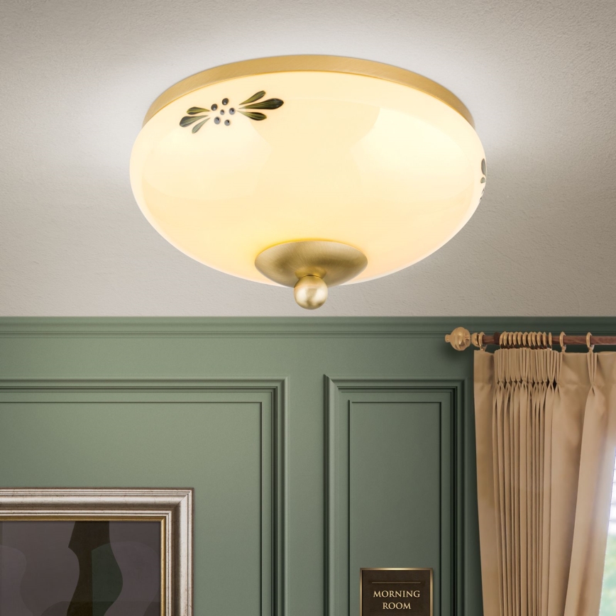 Plafoniera LANDHAUS 1x E27/60W/230V Ø 21 cm ottone/beige/verde