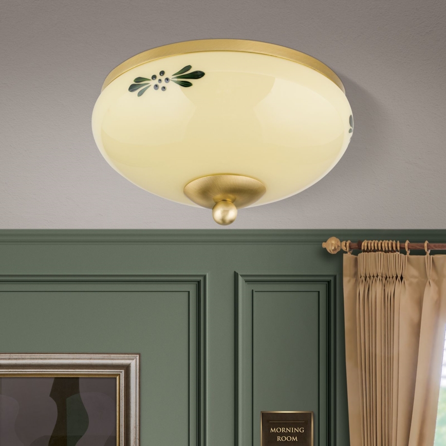 Plafoniera LANDHAUS 1x E27/60W/230V Ø 21 cm ottone/beige/verde