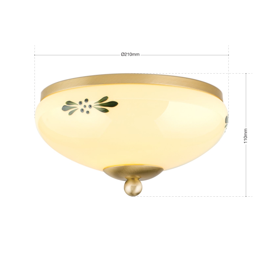 Plafoniera LANDHAUS 1x E27/60W/230V Ø 21 cm ottone/beige/verde
