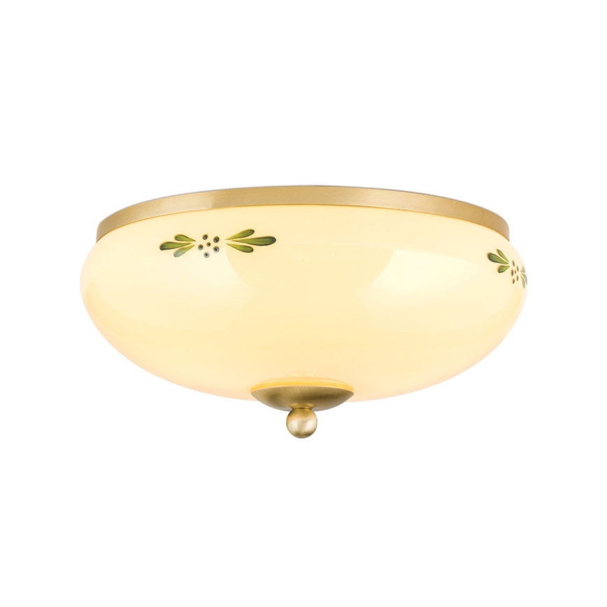 Lampada da soffitto LANDHAUS 2xE27/60W/230V Ø 28 cm ottone/beige/verde