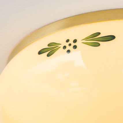 Lampada da soffitto LANDHAUS 2xE27/60W/230V Ø 28 cm ottone/beige/verde