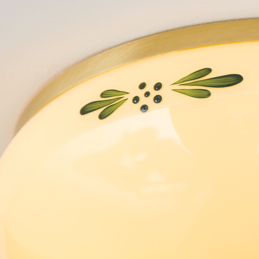 Lampada da soffitto LANDHAUS 2xE27/60W/230V Ø 28 cm ottone/beige/verde