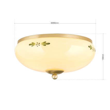 Lampada da soffitto LANDHAUS 2xE27/60W/230V Ø 28 cm ottone/beige/verde