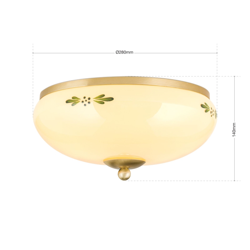 Lampada da soffitto LANDHAUS 2xE27/60W/230V Ø 28 cm ottone/beige/verde
