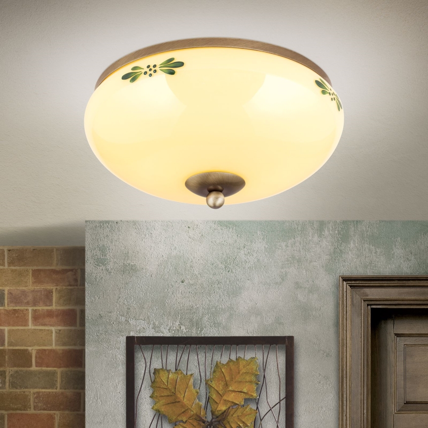 Plafoniera LANDHAUS 2xE27/60W/230V Ø 28 cm bronzo/beige/verde
