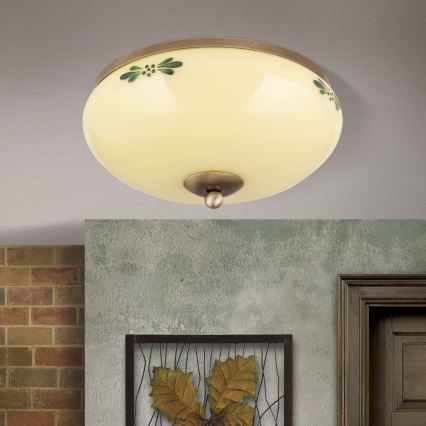 Plafoniera LANDHAUS 2xE27/60W/230V Ø 28 cm bronzo/beige/verde